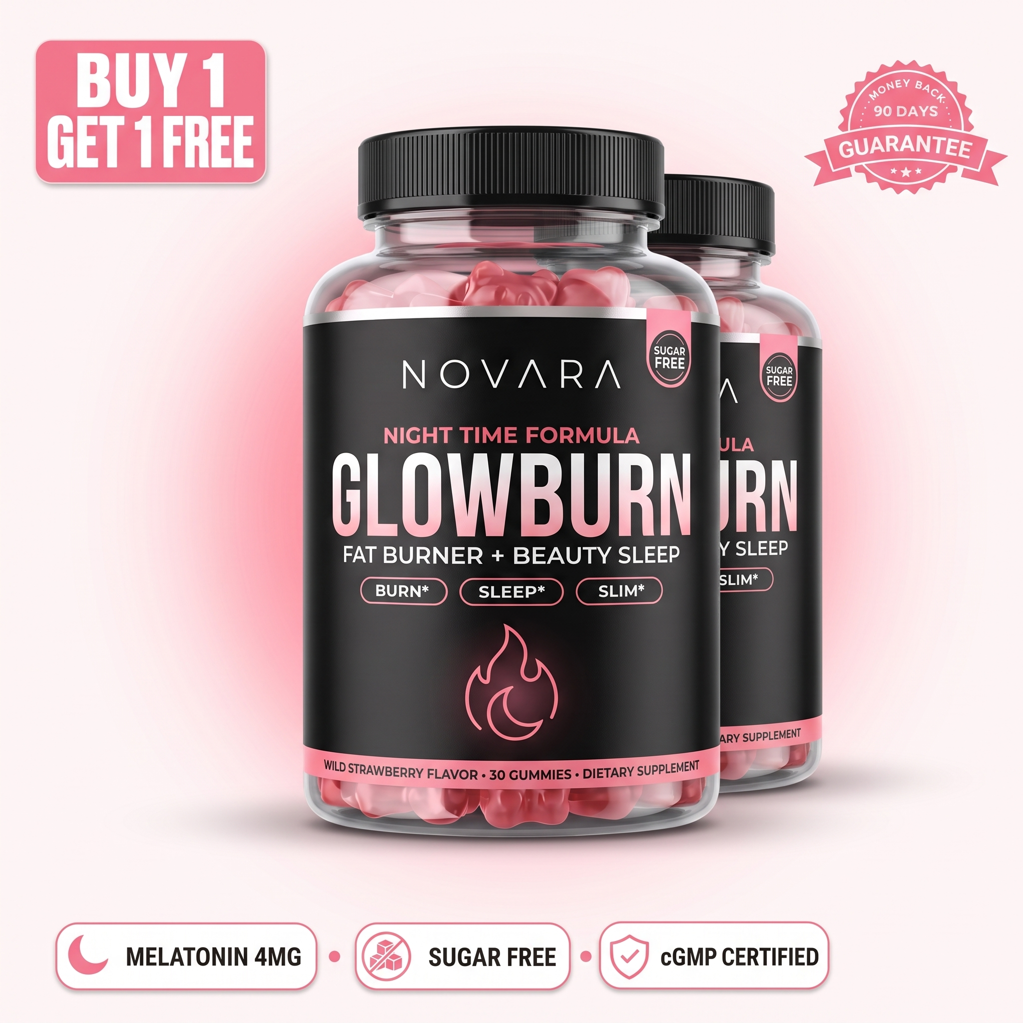 GlowBurn |Nighttime Fat Burner Gummies for Woman with Melatonin - Wild Strawberry