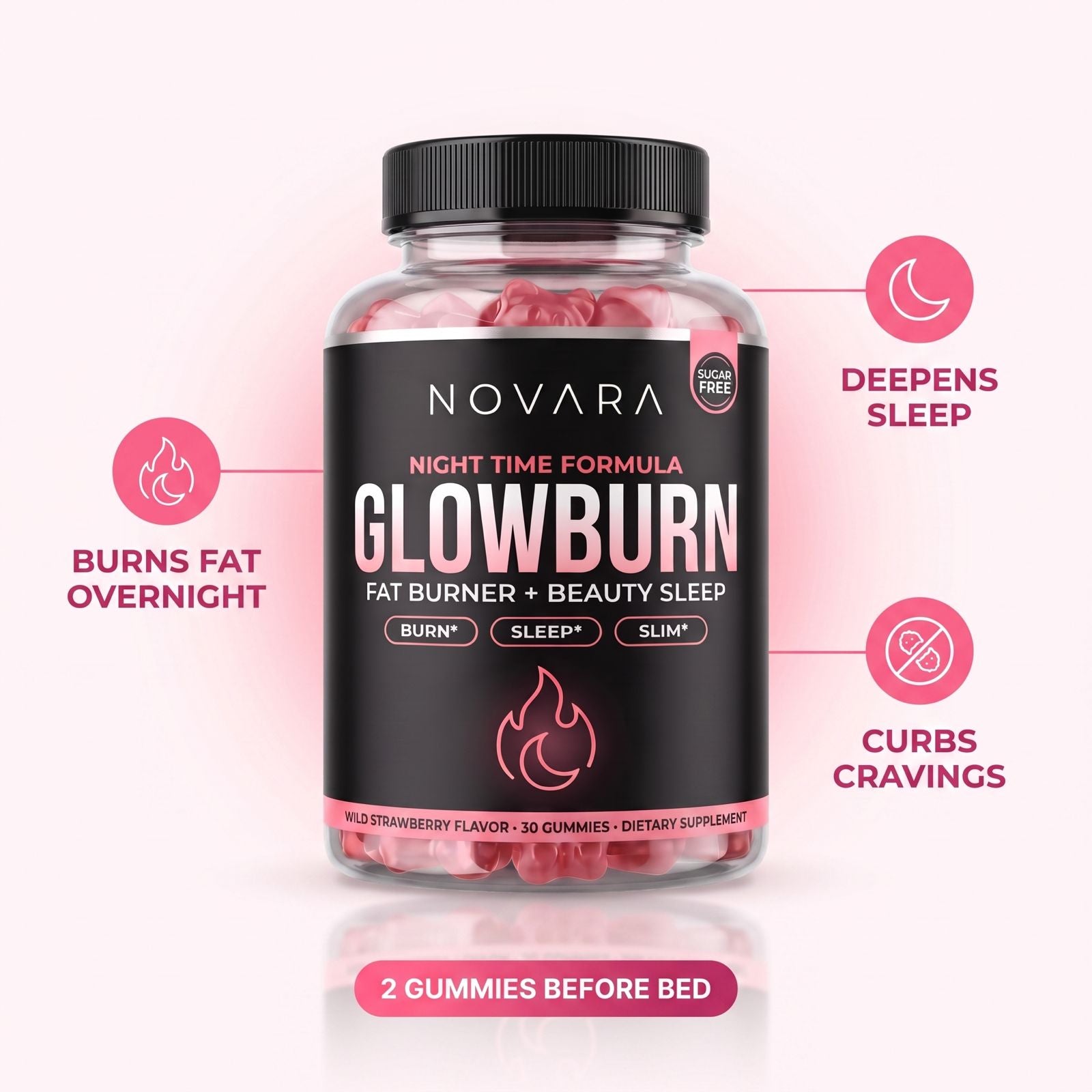 GlowBurn |Nighttime Fat Burner Gummies for Woman with Melatonin - Wild Strawberry